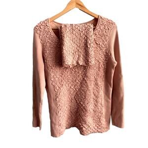 Ladies Alison Sheri Pale Pink 2 Pcs. Pullover & Bandeau? Sz L Crinkly Ribbed